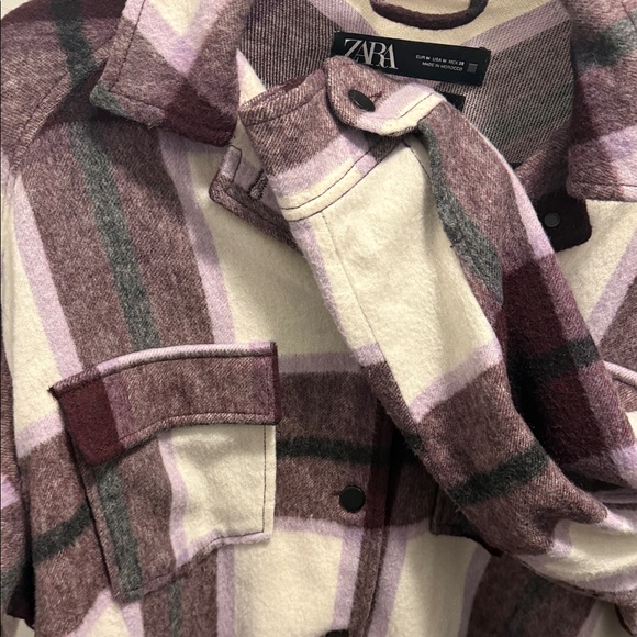 ZARA Womens Plaid Shacket in Cream/Purple￨Size Medium - Picture 11 of 12